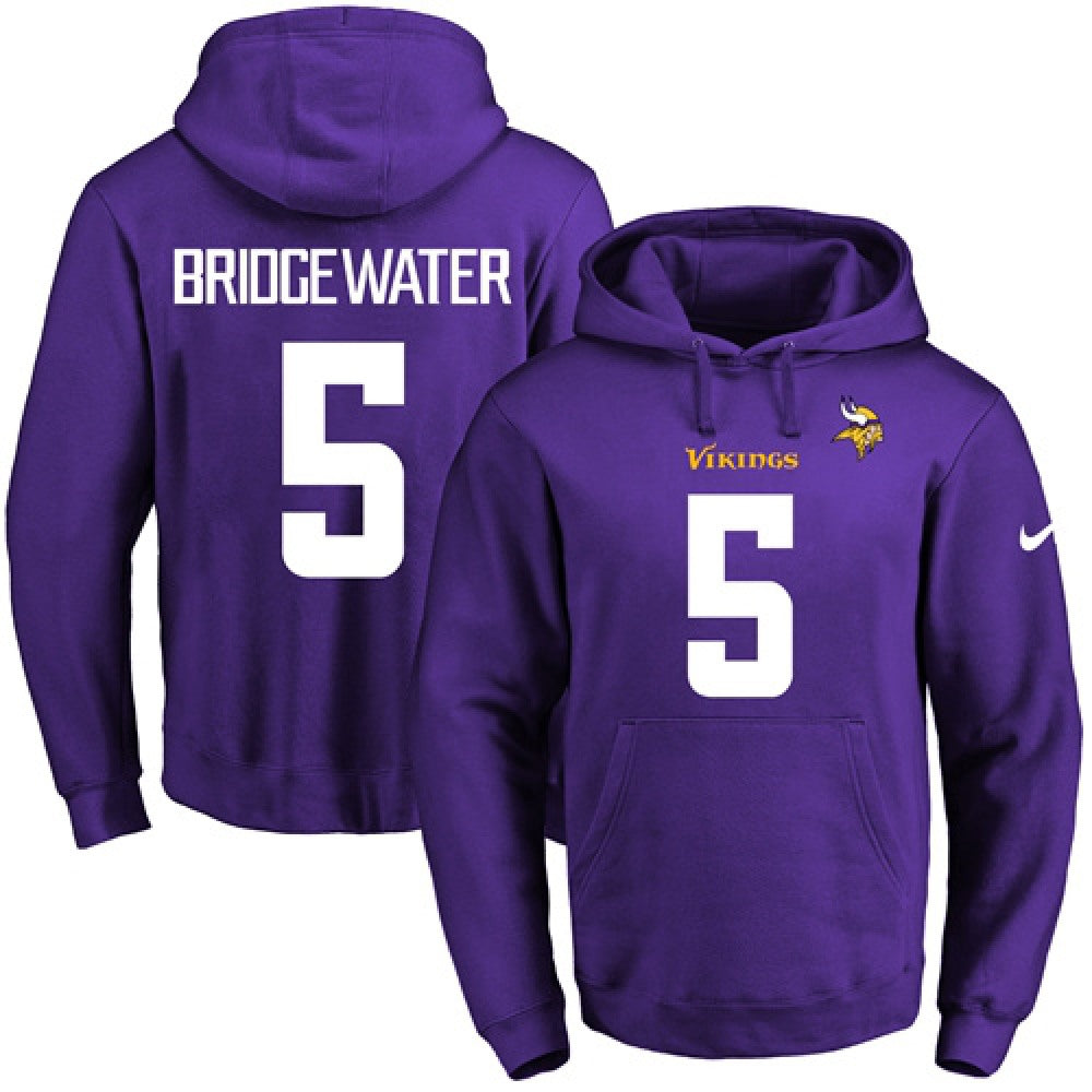 Vikings #5 Teddy Bridgewater Purple Name & Number Pullover NFL Hoodie 