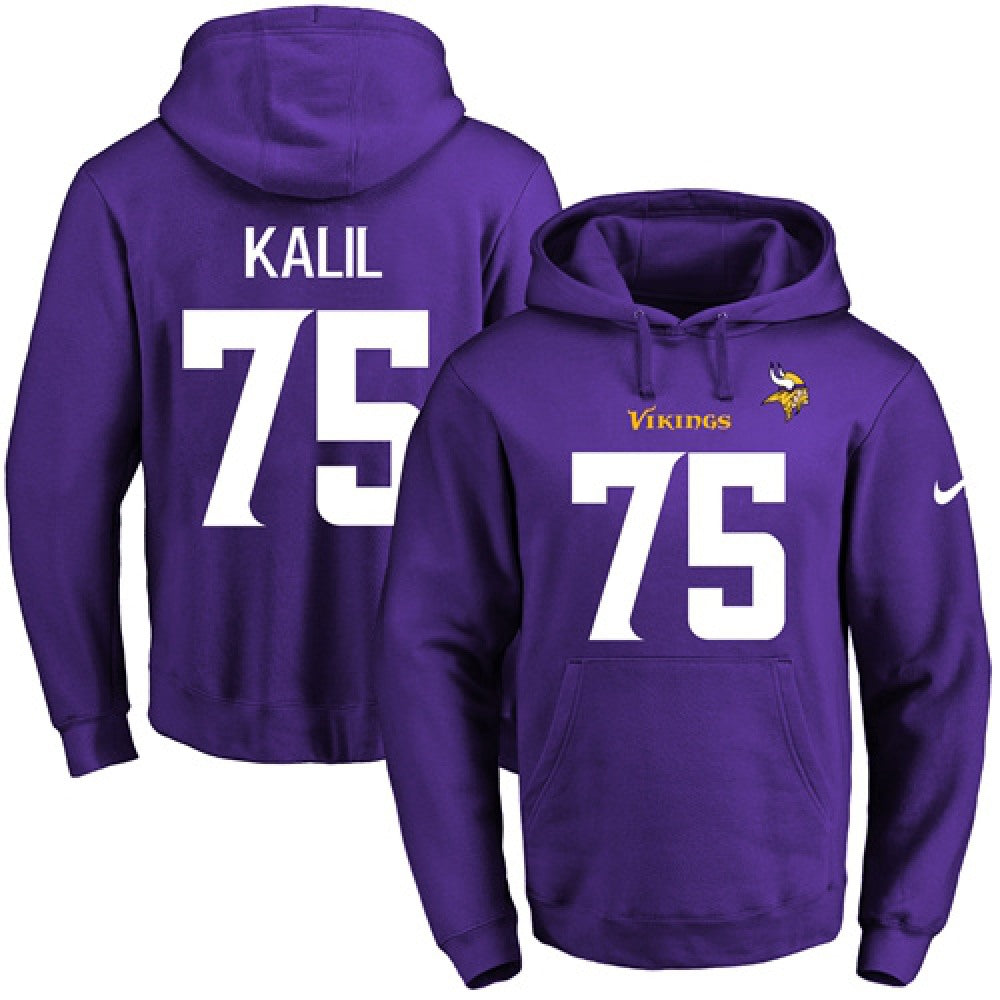 Vikings #75 Matt Kalil Purple Name & Number Pullover NFL Hoodie 