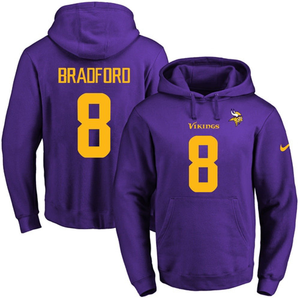 Vikings #8 Sam Bradford Purple(Gold No.) Name & Number Pullover NFL Hoodie 