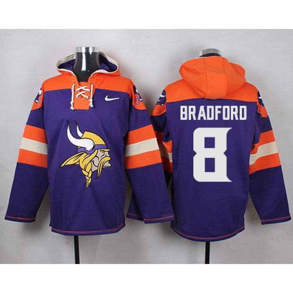 Vikings #8 Sam Bradford Purple Player Pullover NFL Hoodie 