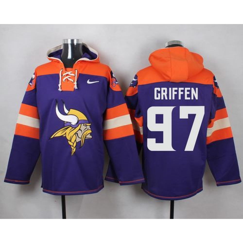 Vikings #97 Everson Griffen Purple Player Pullover NFL Hoodie 