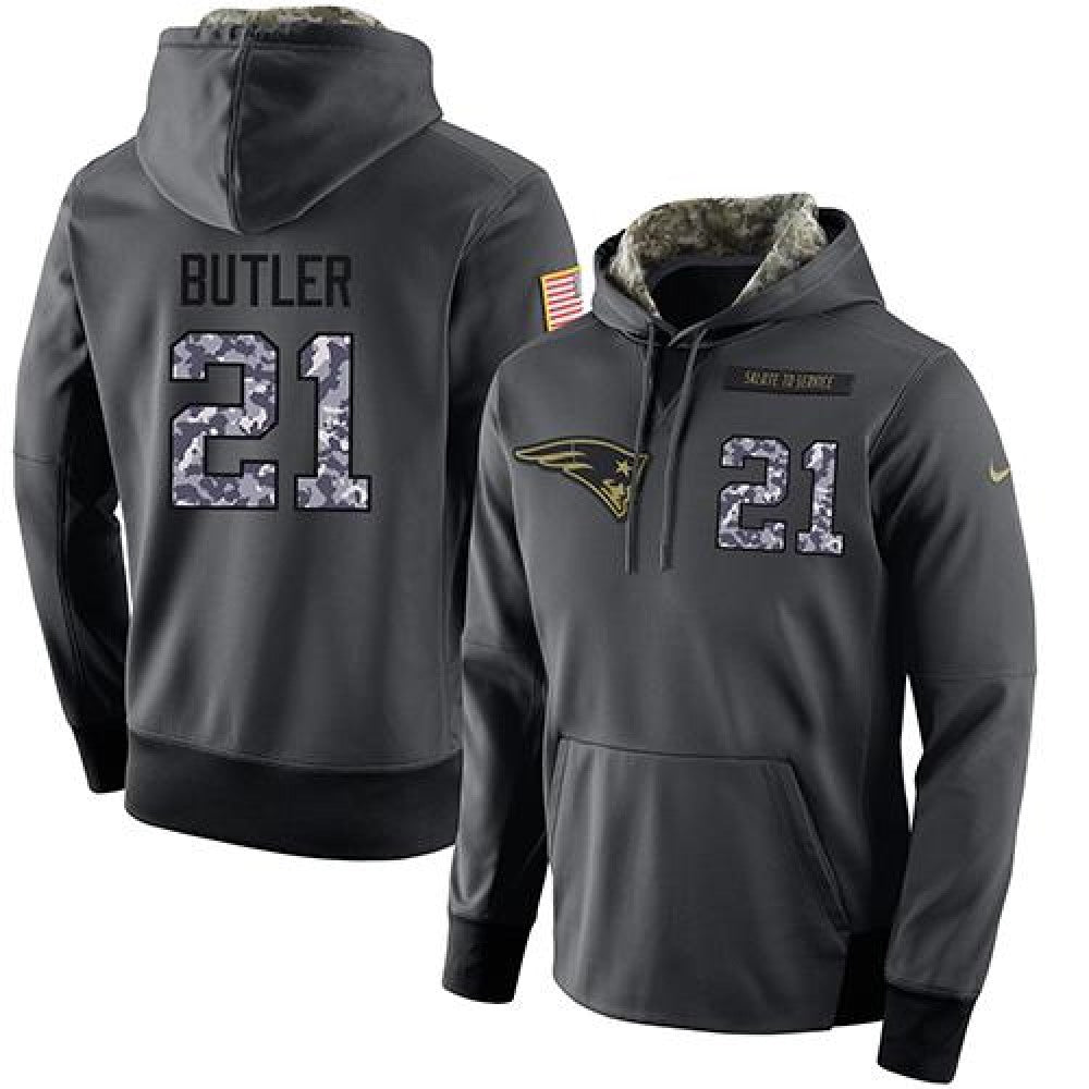 NFL Men's New England Patriots #21 Malcolm Butler Stitched Black Anthracite Salute to Service Player Performance Hoodie 