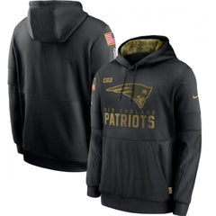 Men's New England Patriots 2020 Black Salute to Service Sideline Performance Pullover Hoodie 