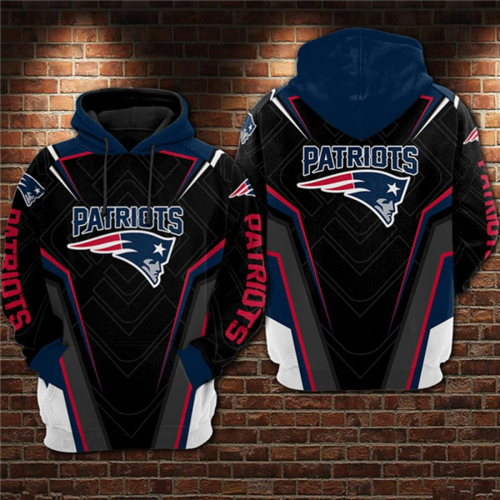 Men's New England Patriots Black/Blue 3D All Over Print Pullover Hoodie 