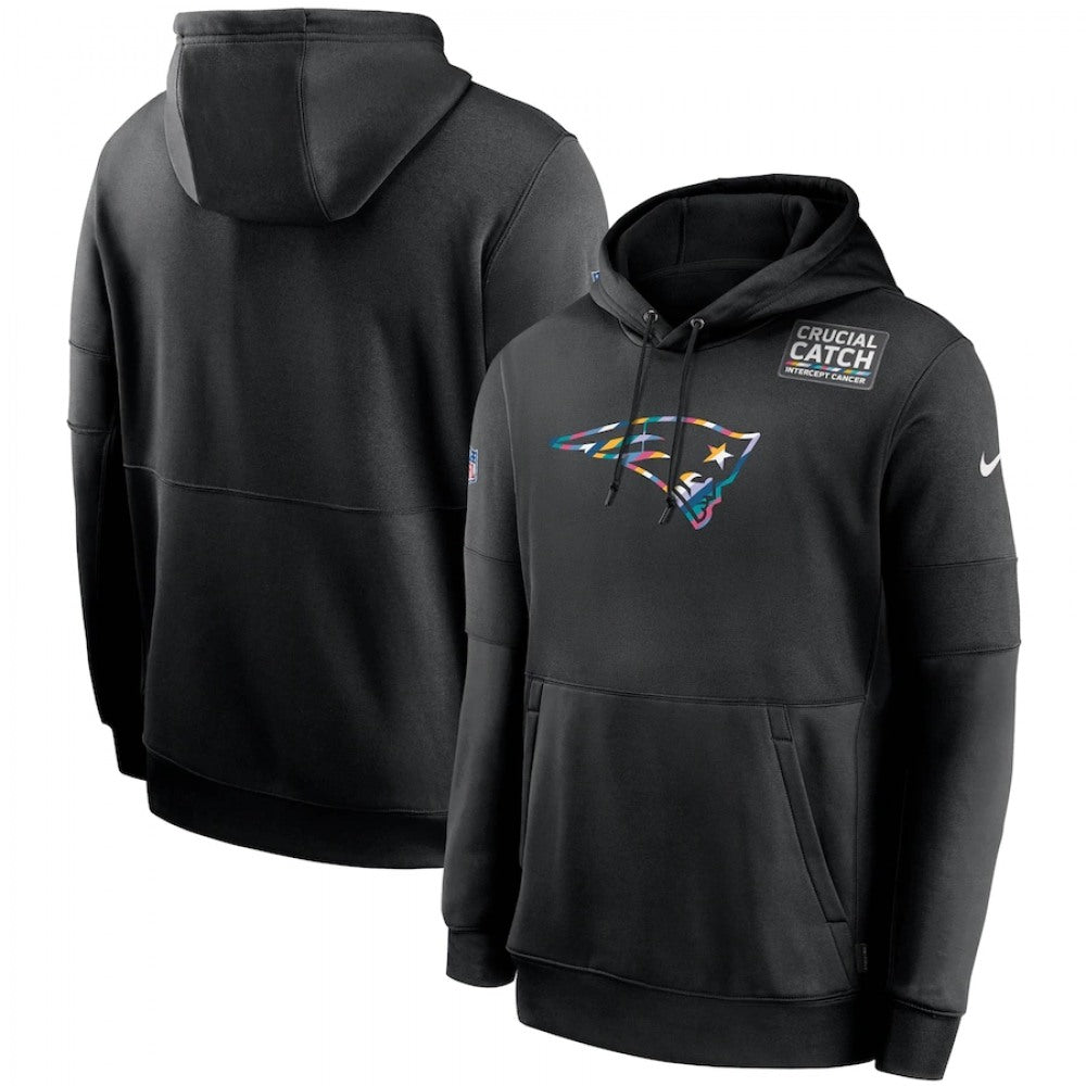 Men's New England Patriots 2020 Black Crucial Catch Sideline Performance Pullover Hoodie 