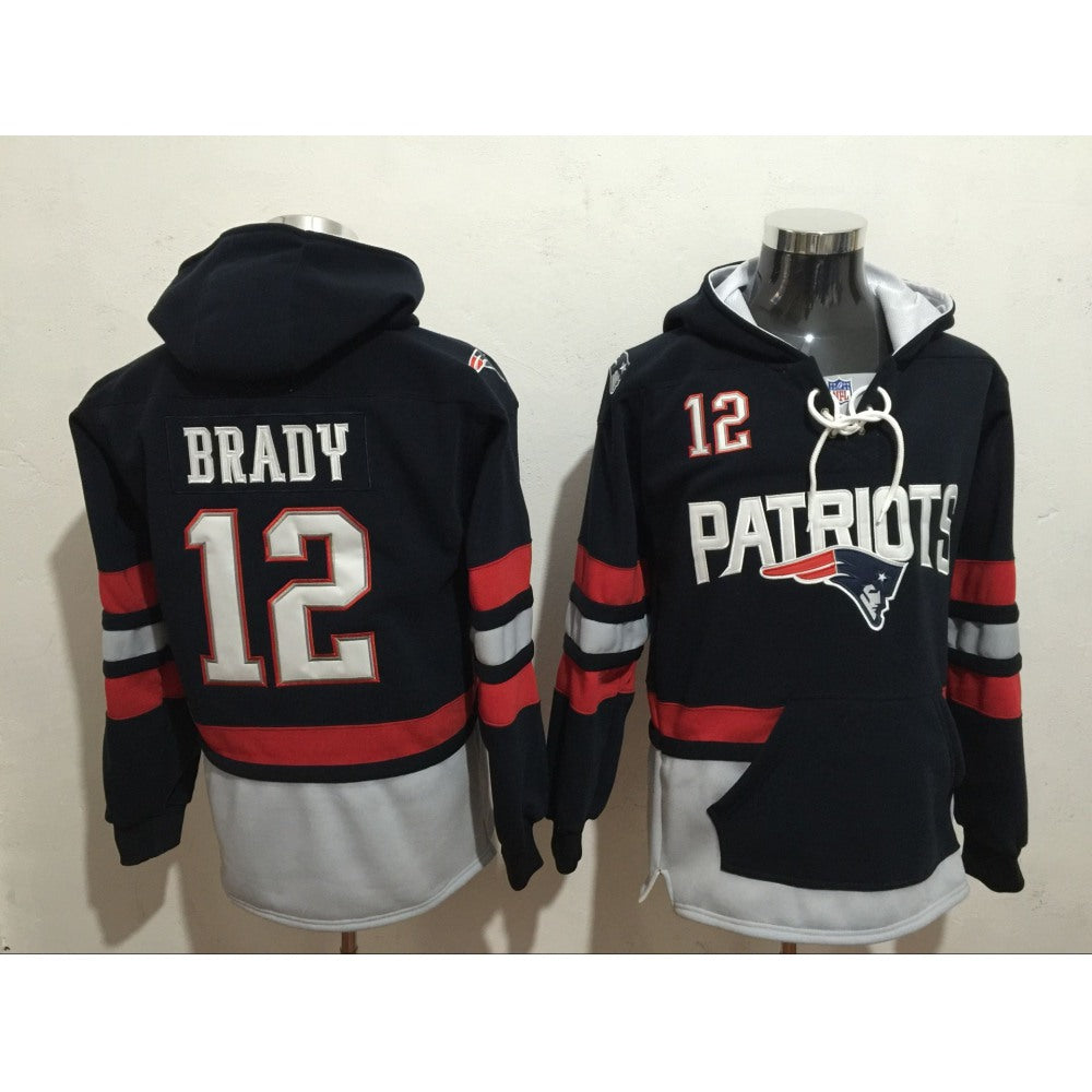Men's New England Patriots #12 Tom Brady Blue All Stitched NFL Hoodie Sweatshirt 
