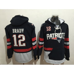 Men's New England Patriots #12 Tom Brady Blue All Stitched NFL Hoodie Sweatshirt 