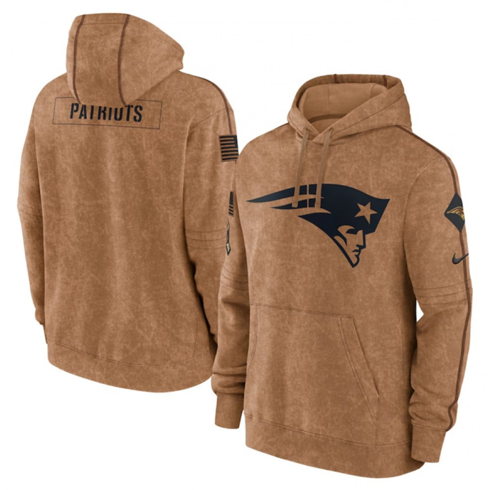 Men's New England Patriots 2023 Brown Salute to Service Pullover Hoodie 