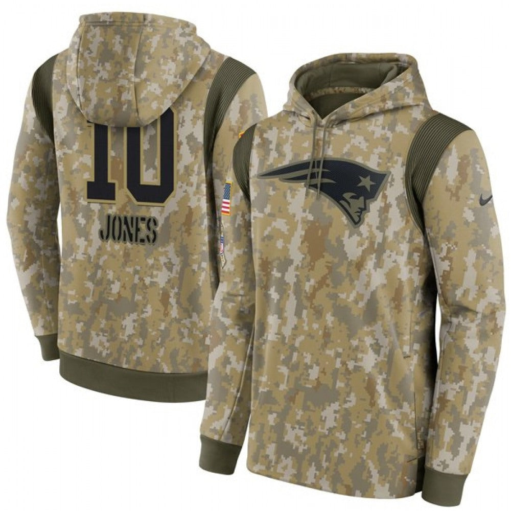 Men's New England Patriots #10 Mac Jones Camo 2021 Salute To Service Therma Performance Pullover Hoodie 