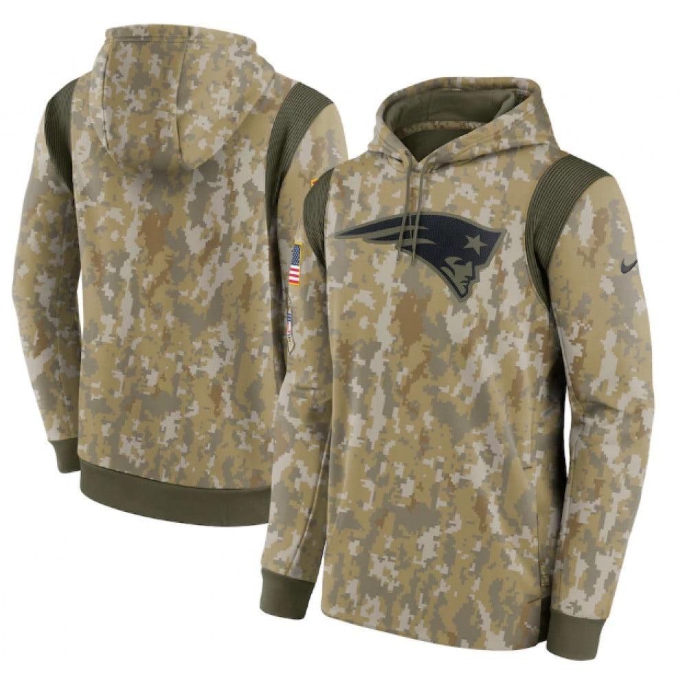 Men's New England Patriots Camo 2021 Salute To Service Therma Performance Pullover Hoodie 