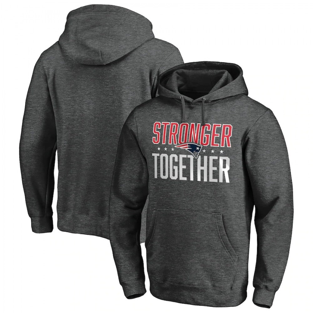 Men's New England Patriots Heather Charcoal Stronger Together Pullover Hoodie 