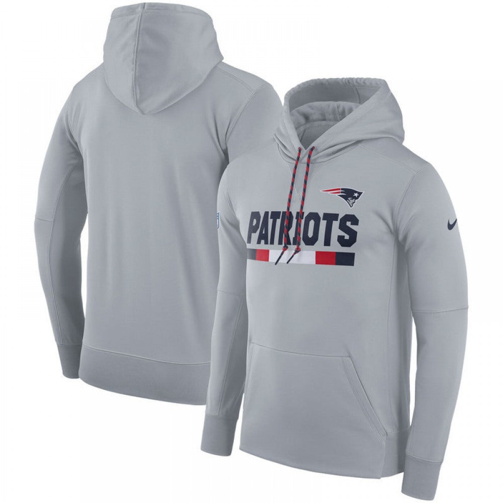 Men's New England Patriots Gray Sideline Team Name Performance Pullover Hoodie 