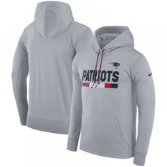 Men's New England Patriots Gray Sideline Team Name Performance Pullover Hoodie 