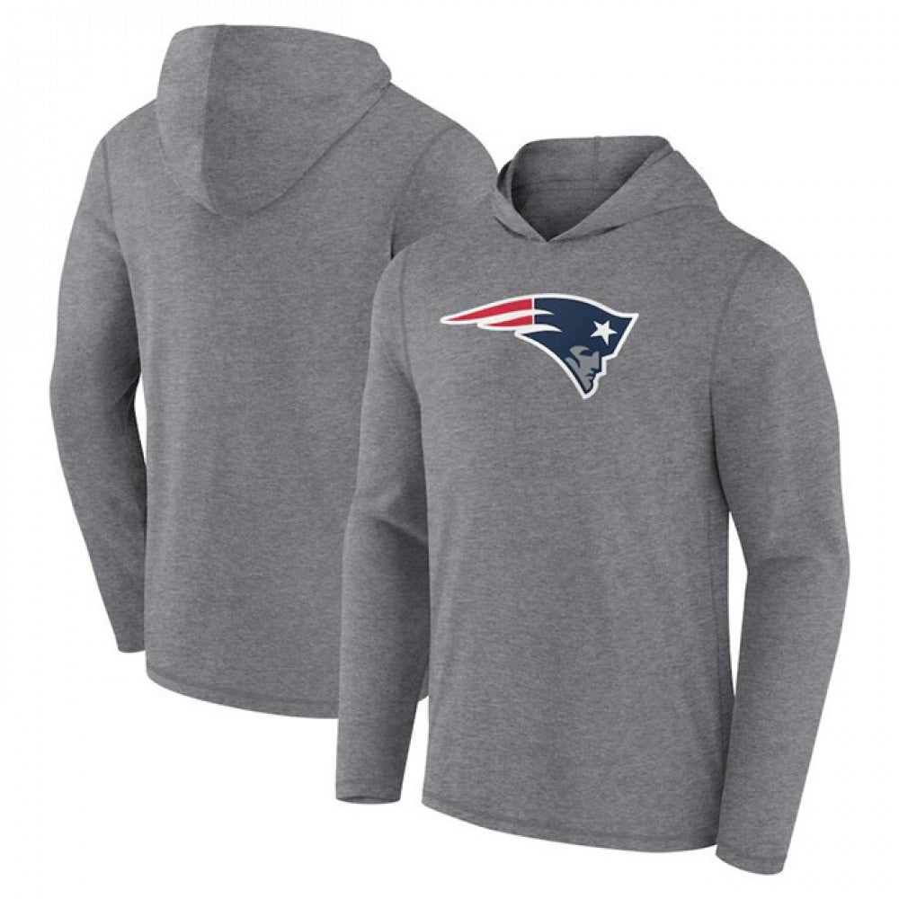 Men's New England Patriots Heather Gray Primary Logo Long Sleeve Hoodie T-Shirt 