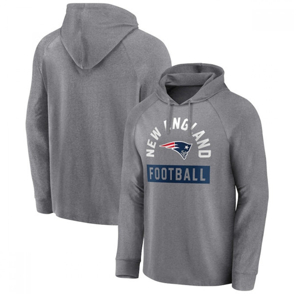 Men's New England Patriots Heathered Gray No Time Off Raglan Pullover Hoodie 