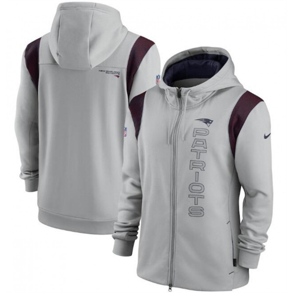 Men's New England Patriots 2021 Gray Sideline Team Performance Full-Zip Hoodie 