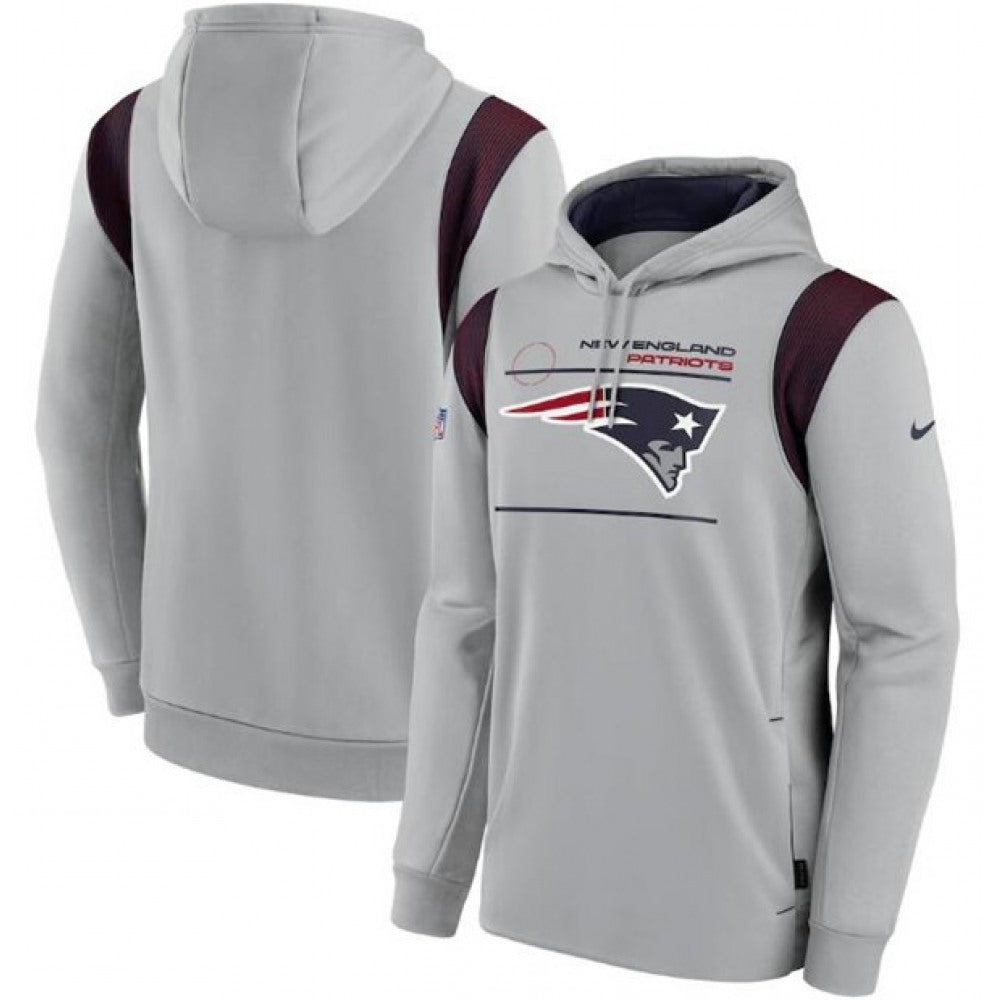 Men's New England Patriots 2021 Gray Sideline Logo Performance Pullover Hoodie 