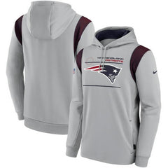 Men's New England Patriots 2021 Gray Sideline Logo Performance Pullover Hoodie 