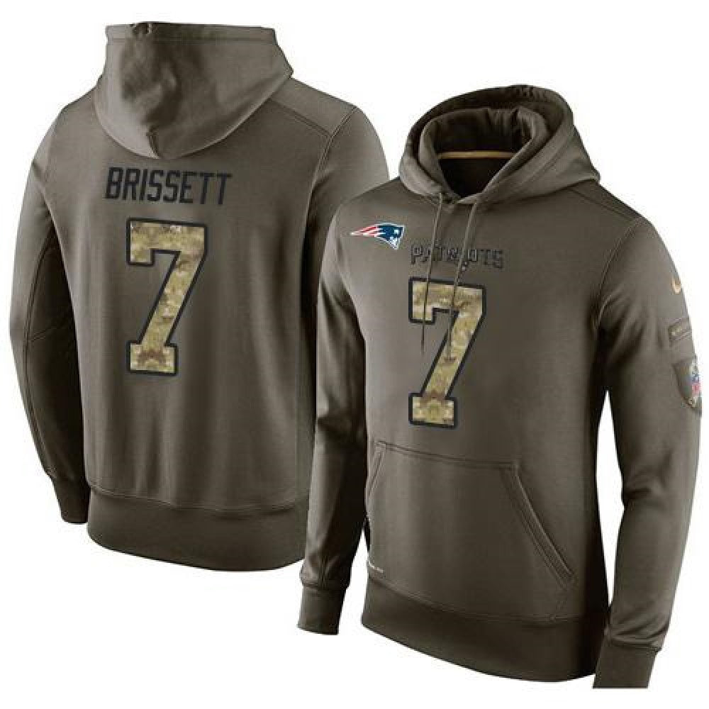 NFL Men's New England Patriots #7 Jacoby Brissett Stitched Green Olive Salute To Service KO Performance Hoodie 