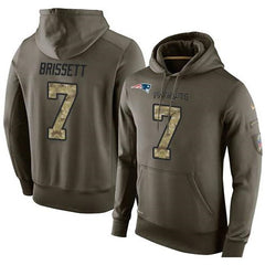 NFL Men's New England Patriots #7 Jacoby Brissett Stitched Green Olive Salute To Service KO Performance Hoodie 
