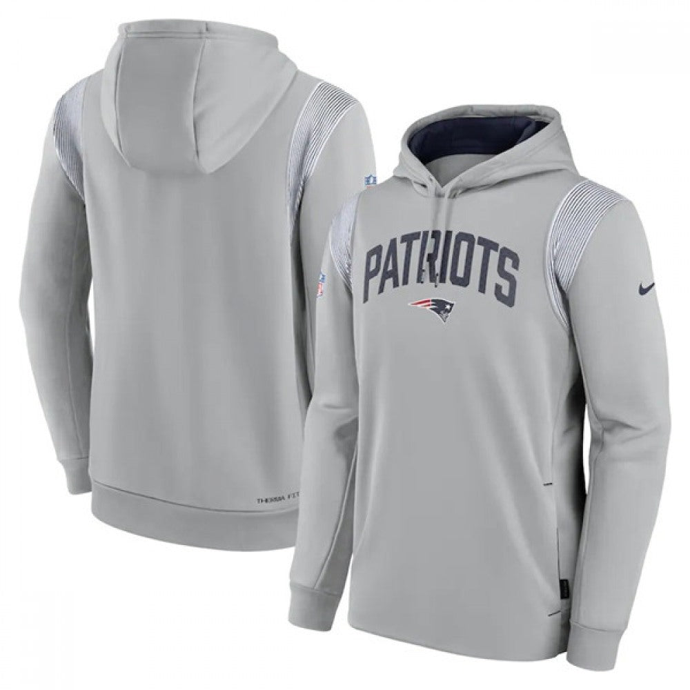 Men's New England Patriots Grey Sideline Stack Performance Pullover Hoodie 002 