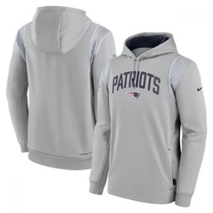 Men's New England Patriots Grey Sideline Stack Performance Pullover Hoodie 002 
