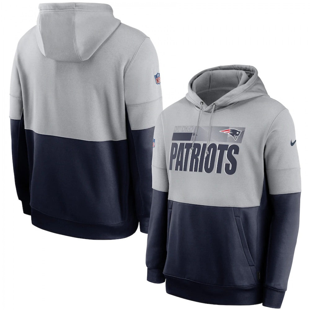 Men's New England Patriots Grey/Navy Sideline Impact Lockup Performance Pullover Hoodie 