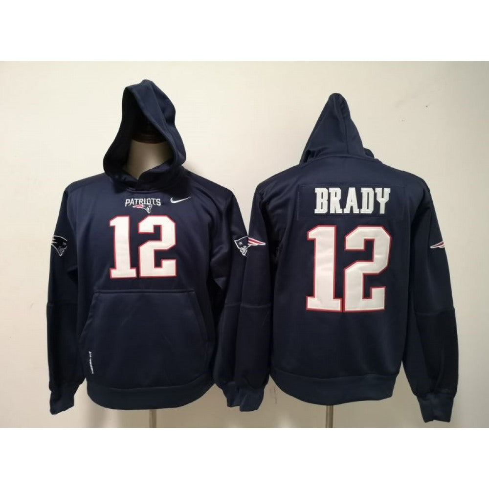 Men's New England Patriots #12 Tom Brady Navy Pullover Hoodie 