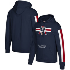 Men's New England Patriots 2019 Navy Mitchell & Ness Three Stripe Pullover Hoodie 