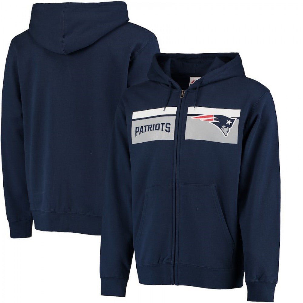 Men's New England Patriots Navy Majestic Touchback Full-Zip NFL Hoodie 
