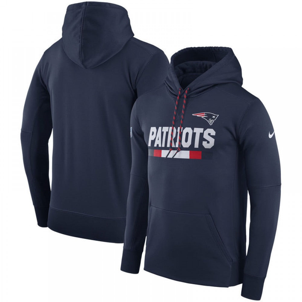 Men's New England Patriots Navy Sideline Team Name Performance Pullover Hoodie 