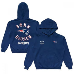 Men's New England Patriots Navy Born x Raised Pullover Hoodie 