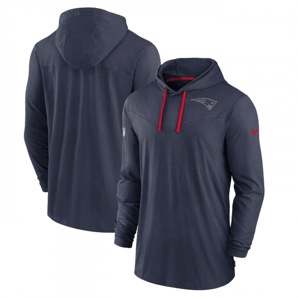 Men's New England Patriots Navy Sideline Pop Performance Pullover Long Sleeve Hoodie T-Shirt 
