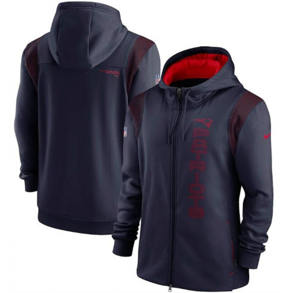 Men's New England Patriots 2021 Navy Sideline Team Performance Full-Zip Hoodie 