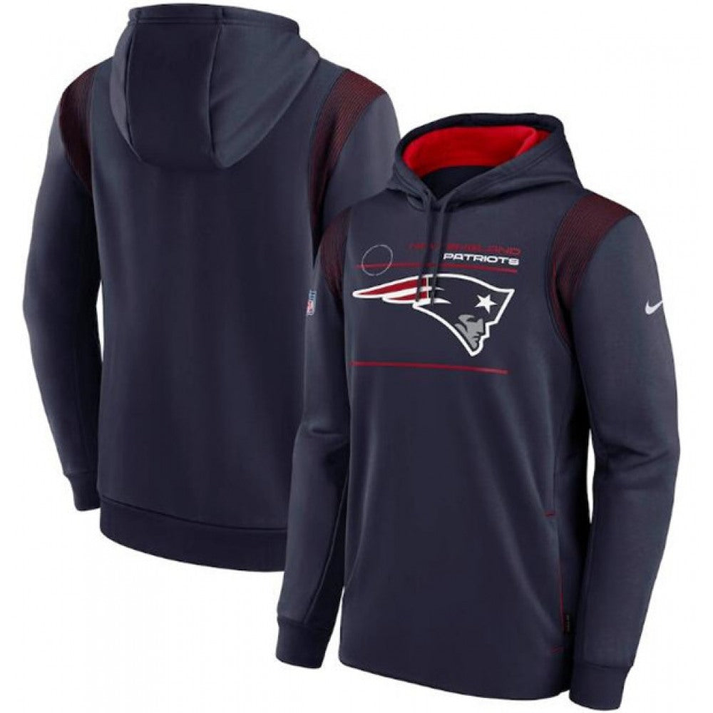 Men's New England Patriots 2021 Navy Sideline Logo Performance Pullover Hoodie 