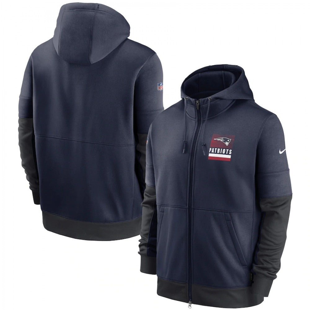 Men's New England Patriots Navy Sideline Impact Lockup Performance Full-Zip Hoodie 