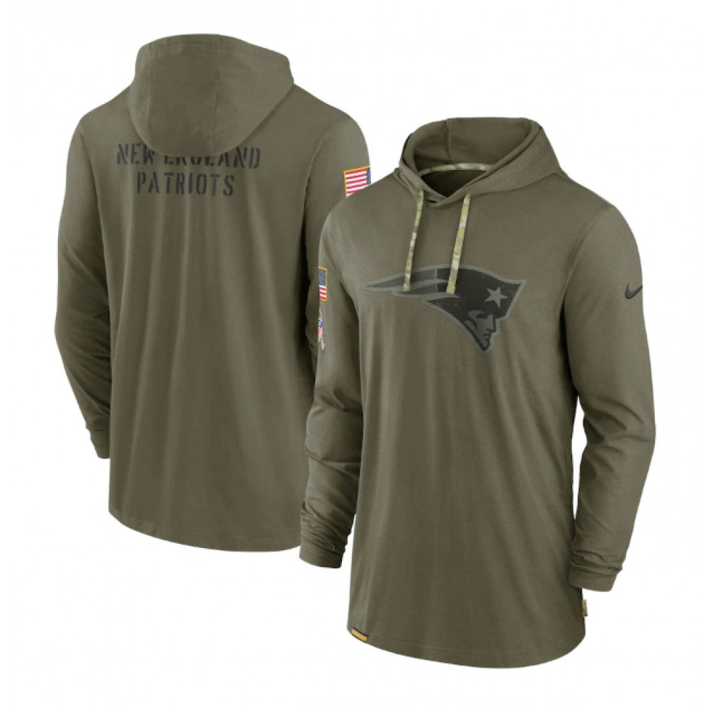 Men's New England Patriots 2022 Olive Salute to Service Tonal Pullover Hoodie 