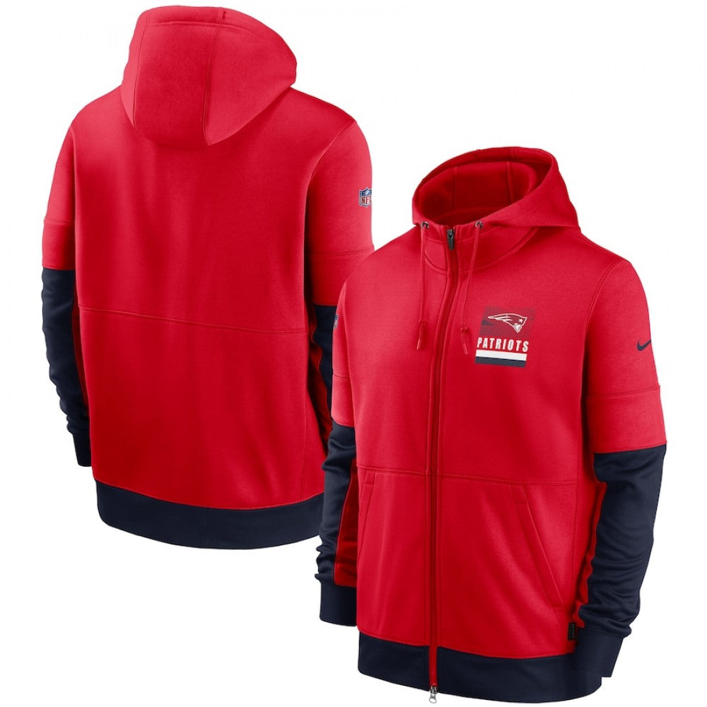 Men's New England Patriots Red Sideline Impact Lockup Performance Full-Zip Hoodie 