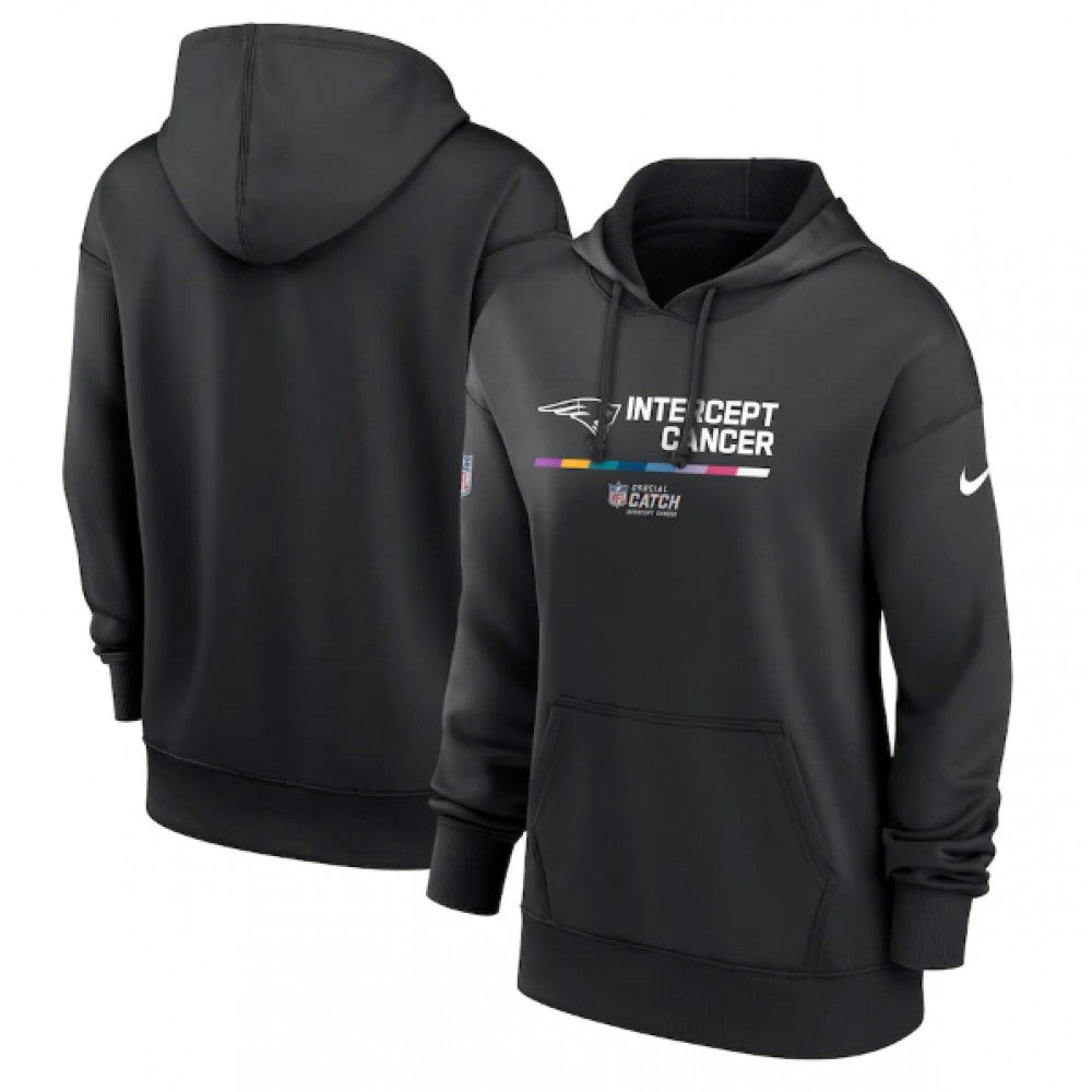 Women's New England Patriots 2022 Black NFL Crucial Catch Therma Performance Pullover Hoodie(Run Small) 