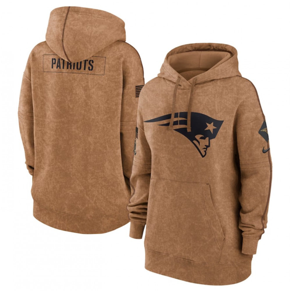 Women's New England Patriots 2023 Brown Salute to Service Pullover Hoodie(Run Small) 