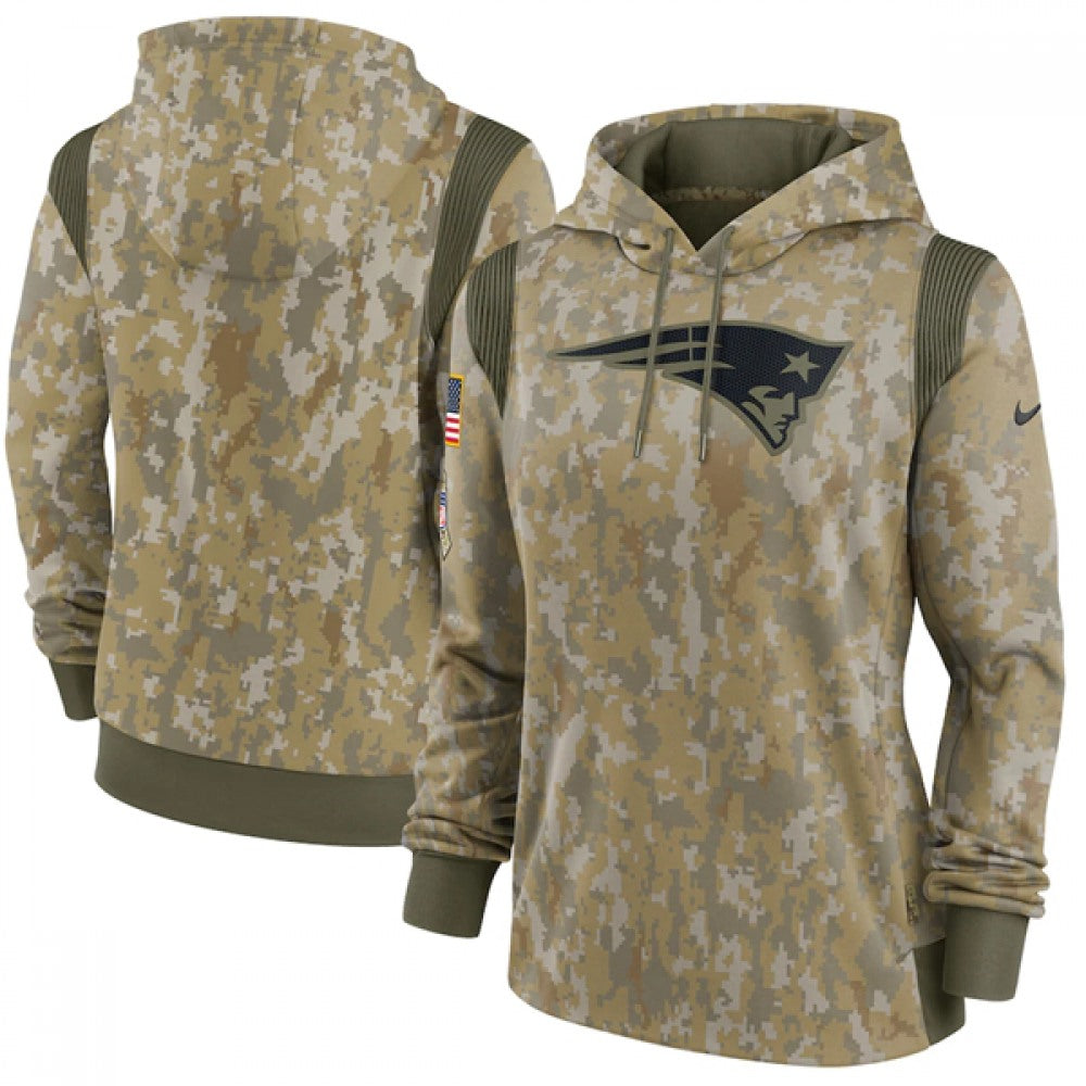 Women's New England Patriots 2021 Camo Salute To Service Therma Performance Pullover Hoodie(Run Small) 
