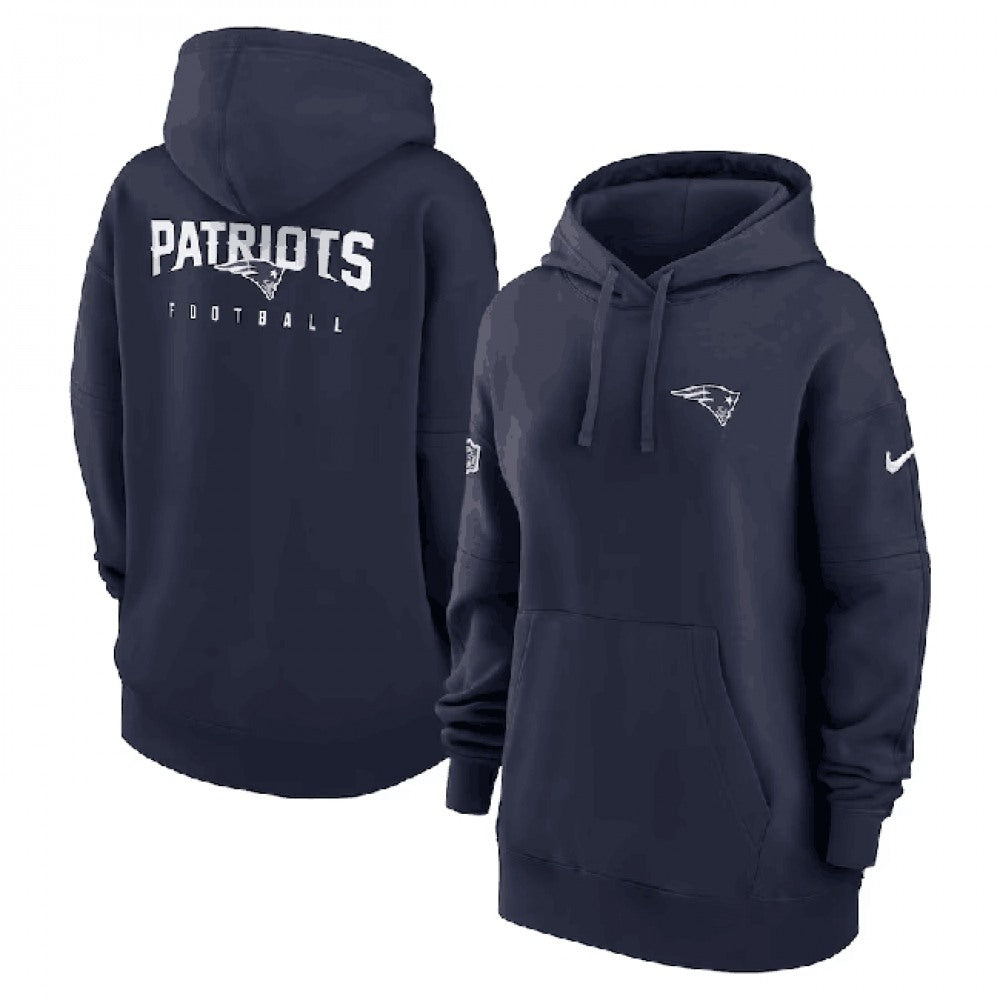Women's New England Patriots Navy Sideline Club Fleece Pullover Hoodie(Run Small) 