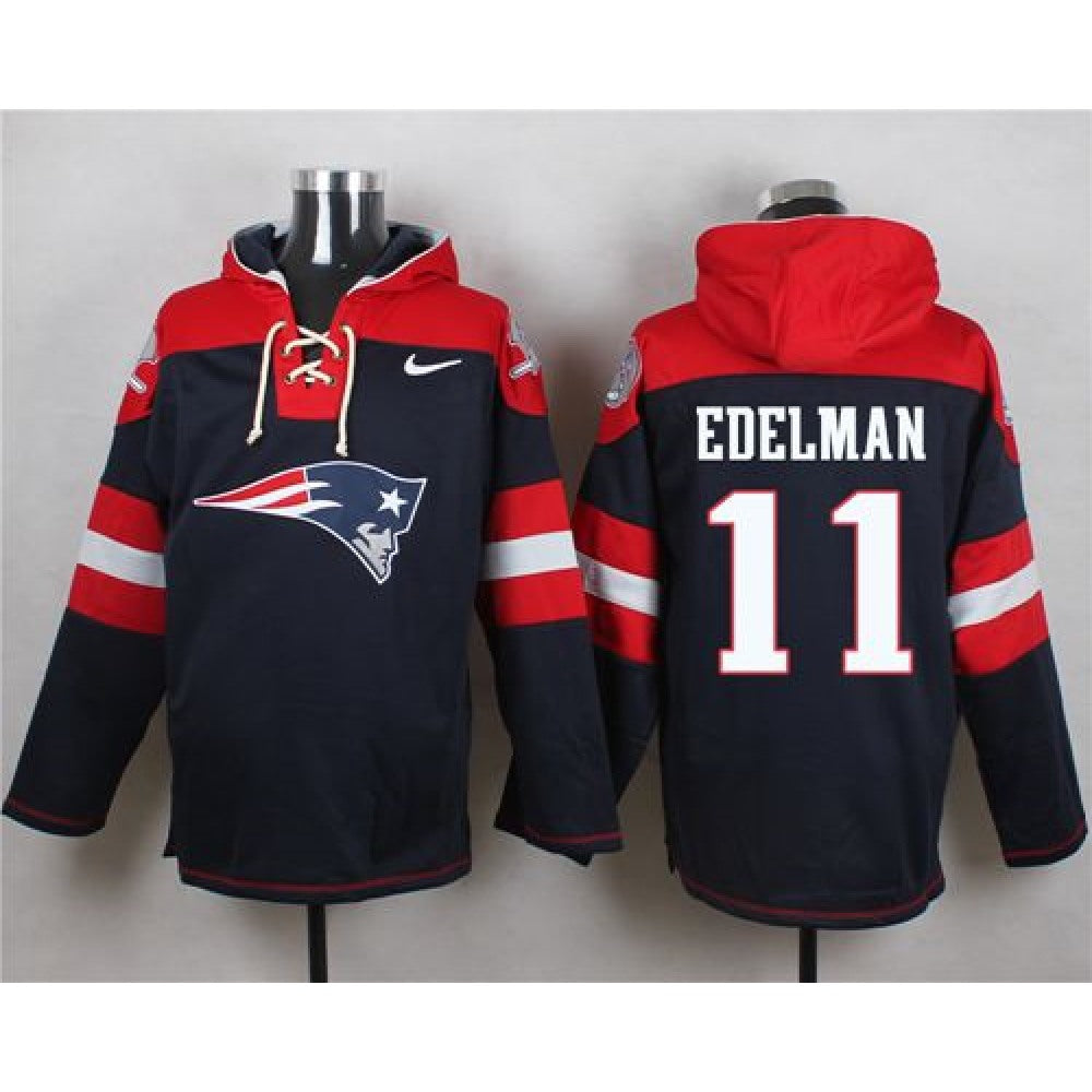 Patriots #11 Julian Edelman Navy Blue Player Pullover NFL Hoodie 