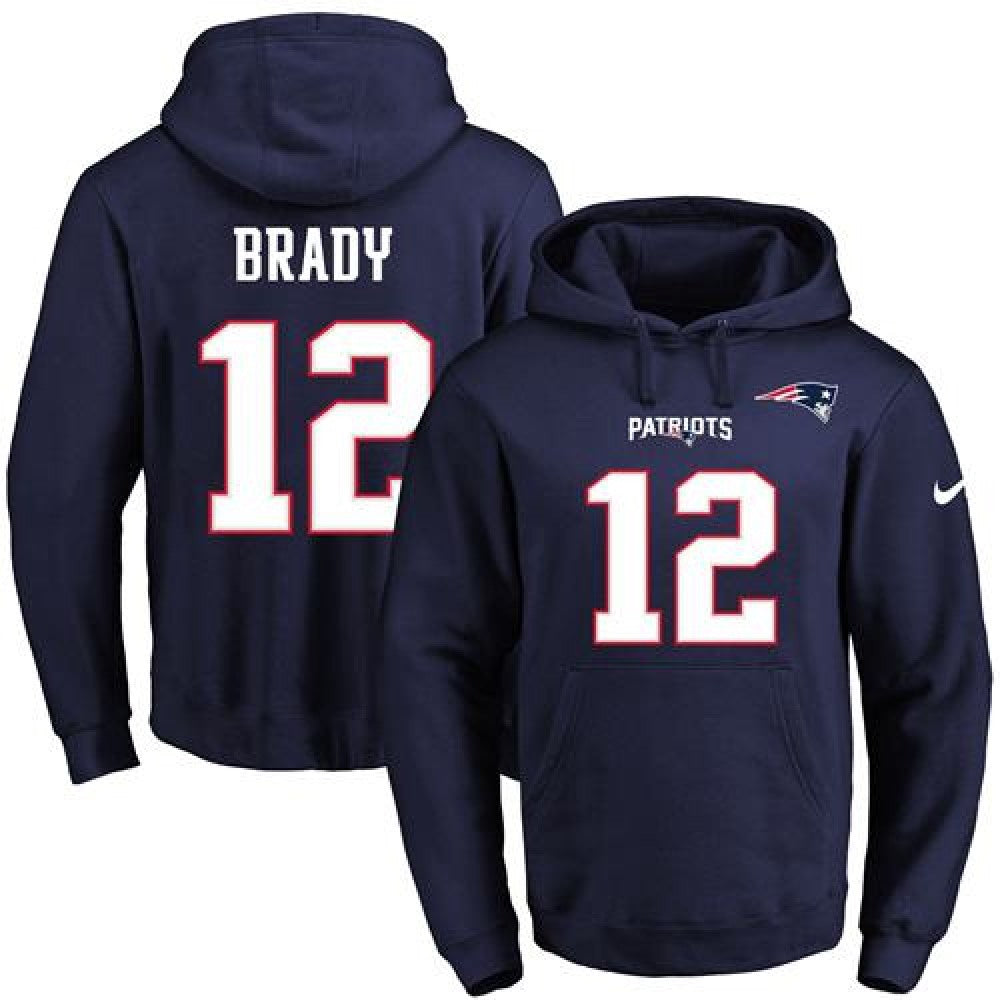 Patriots #12 Tom Brady Navy Blue Name & Number Pullover NFL Hoodie 
