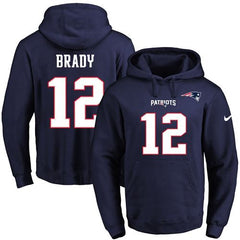 Patriots #12 Tom Brady Navy Blue Name & Number Pullover NFL Hoodie 