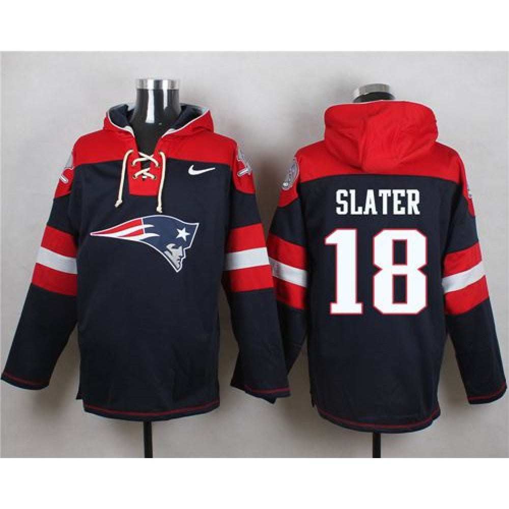 Patriots #18 Matt Slater Navy Blue Player Pullover NFL Hoodie 