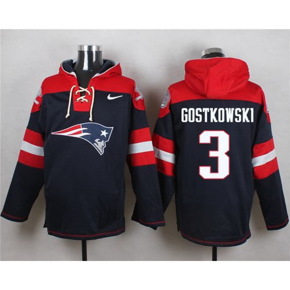 Patriots #3 Stephen Gostkowski Navy Blue Player Pullover NFL Hoodie 