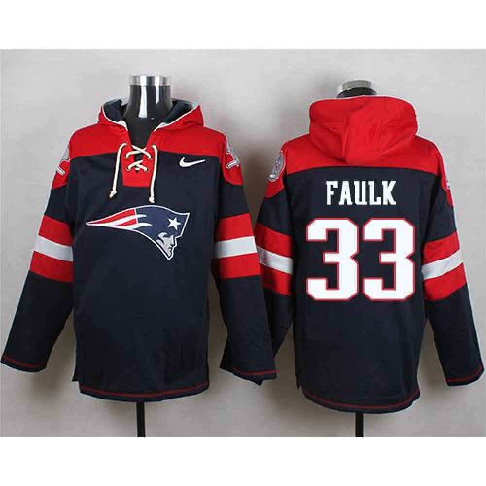 Patriots #33 Kevin Faulk Navy Blue Player Pullover NFL Hoodie 