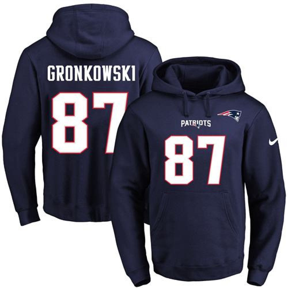 Patriots #87 Rob Gronkowski Navy Blue Name & Number Pullover NFL Hoodie 