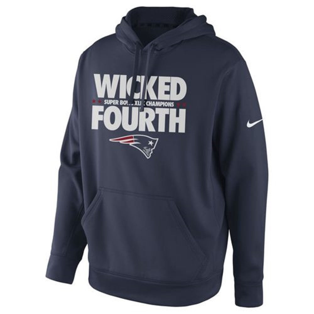 New England Patriots Super Bowl XLIX Champions Celebration Multi Champs Slogan Pullover Hoodie Navy Blue 